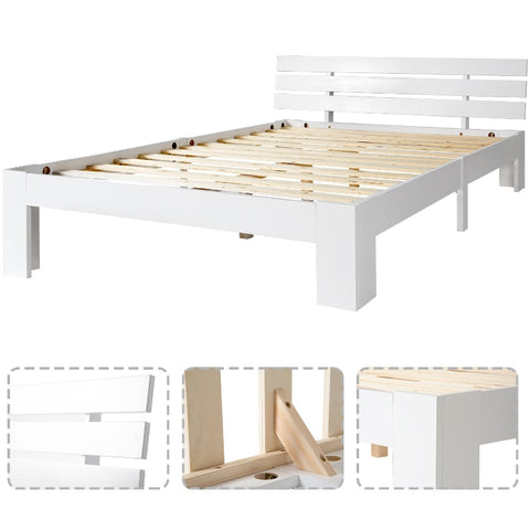 Rootz Double Bed Frame - Elegant Bed - Minimalist Design - Solid Pine Wood - 210cm x 144cm x 67.5cm