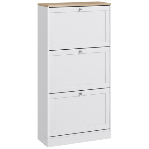 Rootz Scandinavian Shoe Cabinet - Entryway Storage - White Wood Look - Holds 18 Pairs - Space-Saving Organizer - 60 x 23.5 x 115 cm