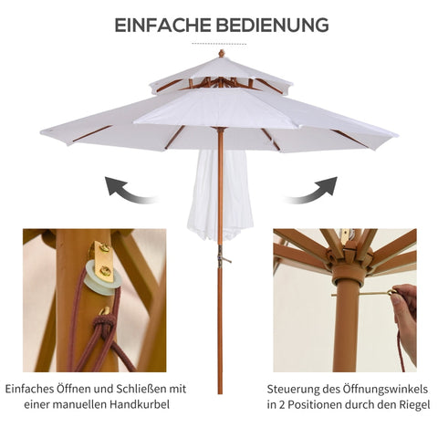 Rootz Wooden Parasol - Garden Umbrella - Outdoor Shade - Durable & Weather-Resistant - Easy to Operate - Enhanced Stability - Ø265x H264 cm