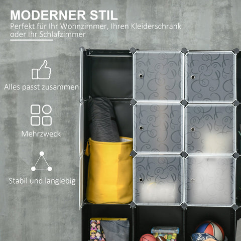 Rootz Modular Storage Cabinet - Wardrobe - Closet - Durable Plastic & Steel - 16 Compartments - 145x46x162cm