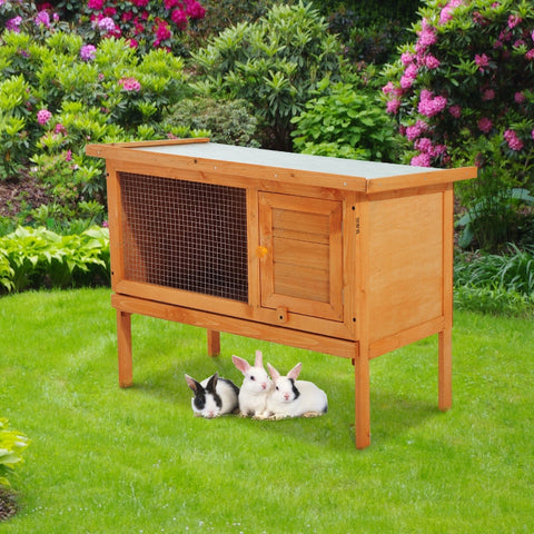 Rootz Small Animal Hutch - Rabbit Shelter - Pet Enclosure - Durable & Weatherproof - Easy to Clean - Secure & Safe - 90cm x 45cm x 65cm - Fir Wood & Metal