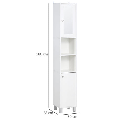 Rootz Tall Bathroom Cabinet - Storage Unit - Adjustable Shelves - Space-Saving - 30 x 28 x 180 cm - White Finish