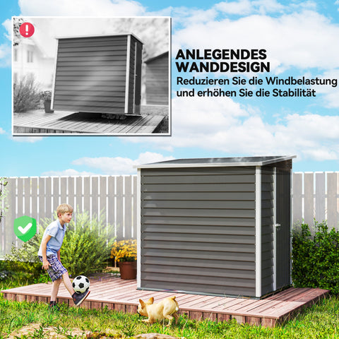 Rootz Metal Garden Shed - Storage Shed - Equipment House - Lockable Door - 142 x 184 x 165/181 cm - Grey