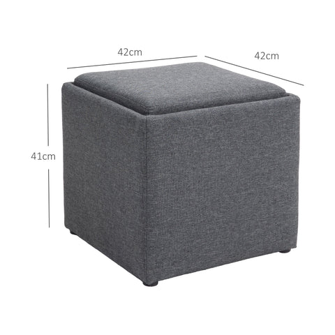 Rootz Sitting Stool with Storage - Foot Stool - Upholstered Stool - Elegant Design - 42cm x 42cm x 41cm, Grey Linen Look