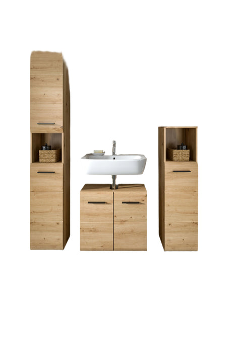 Rootz 5-Piece Bathroom Set - Vanity Set - Mirrored Cabinet - MDF Front - Brown - 150x185x46 cm