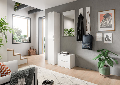 Rootz Wardrobe Combination Set - Storage Solution - Hallway Organizer - Easy Installation - 148cm x 191cm x 37cm - High Gloss White