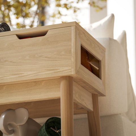 Rootz Side Table - Coffee Table - Bedside Table - Bohemian Style - 30x60x60.5cm with Open Shelf & Foldable Plate in Brown Masonation