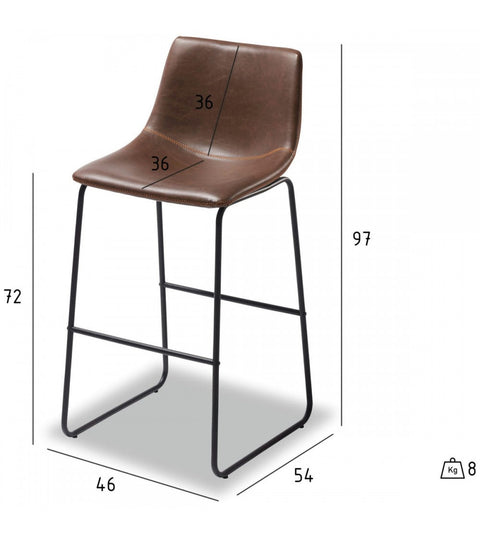 Rootz Bar Stool - Counter Stool - High Chair - Faux Leather - Ergonomic Design - Easy Maintenance - Durable - 46cm x 54cm x 97cm