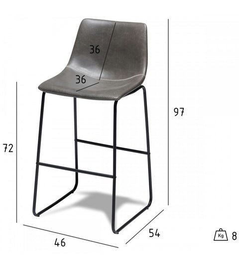 Rootz Bar Stool - Counter Stool - High Chair - Faux Leather - Metal Frame - Comfortable Seating - Elegant Design - Easy Maintenance - 46cm x 54cm x 97cm