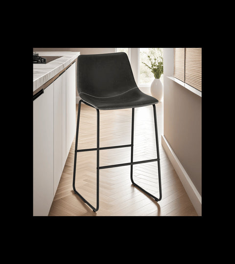 Rootz Bar Stool - Counter Stool - High Chair - Faux Leather - Metal Frame - Comfortable Seating - Elegant Design - Easy Maintenance - 46cm x 54cm x 97cm