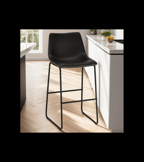 Rootz Bar Stool - Counter Stool - High Chair - Supreme Comfort - Elegant Design - Durable - 46cm x 54cm x 97cm - Metal Frame with Faux Leather