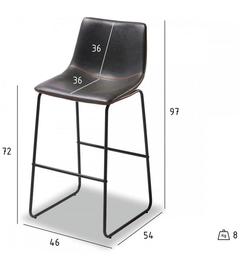 Rootz Bar Stool - Counter Stool - High Chair - Supreme Comfort - Elegant Design - Durable - 46cm x 54cm x 97cm - Metal Frame with Faux Leather