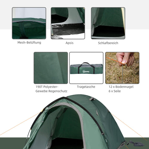 Rootz 2-Person Camping Tent - Pop-Up Dome Tent - Weatherproof Shelter - UV Protection - 325cm x 183cm x 130cm