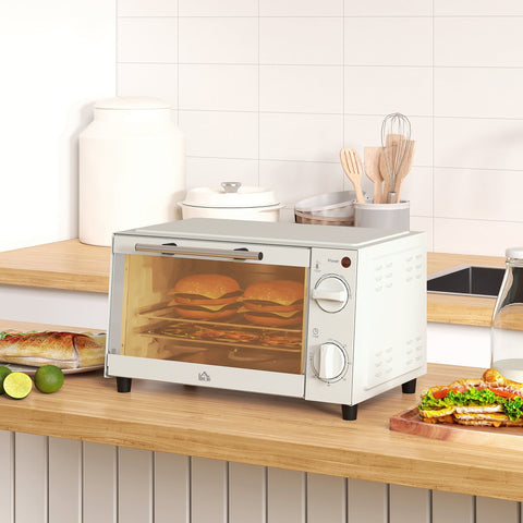 Rootz 9L Mini Oven - Compact Toaster Oven - Adjustable Heat - Space-Saving Stainless Steel - 35cm x 24.6cm x 20cm  White
