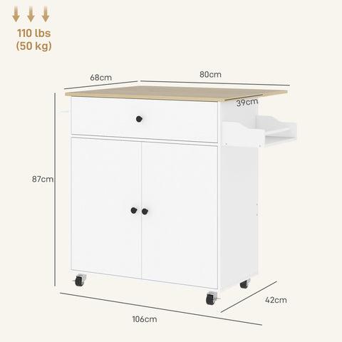 Rootz Kitchen Cart with Drawer - Kitchen Island - Serving Cart - Versatile Storage - 106cm x 42cm x 87cm