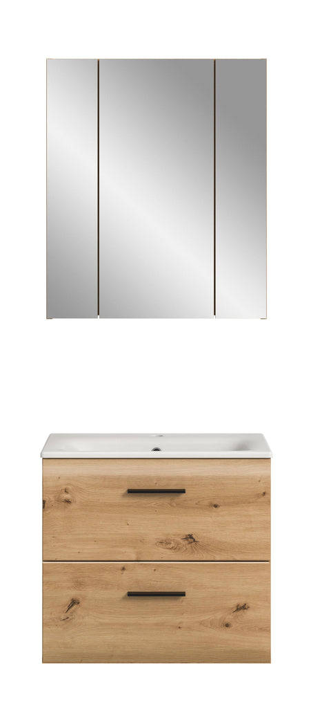 Rootz 3-Piece Bathroom Combination - Vanity Set - Mirror Cabinet - Space-Saving Solution - 60x185x46 cm Brown Finish
