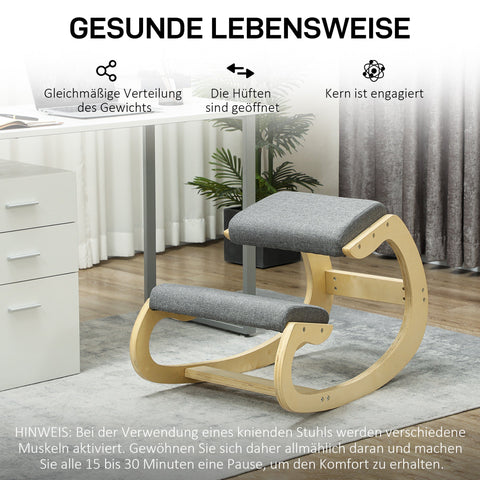 Rootz Ergonomic Rocking Knee Stool - Posture Chair - Kneeling Seat - Back Pain Relief - Birch Frame - 54.5W x 85D x 54H cm