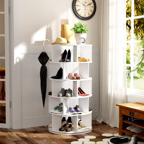 Rootz Rotating Shoe Rack - 5-Tier Organizer - Space-Saving Shelf - Easy Assembly - 115x60x60 cm White