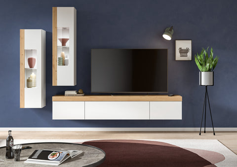 Rootz 3 Piece White Living Room Set - Display Cabinet - Lowboard - Handleless Design - Chipboard - 270cm x 34cm x 33cm