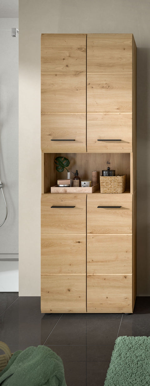 Rootz Tall Cabinet - Storage Unit - Bathroom Organizer - High-Quality MDF - 60x185x30 cm - Brown Finish