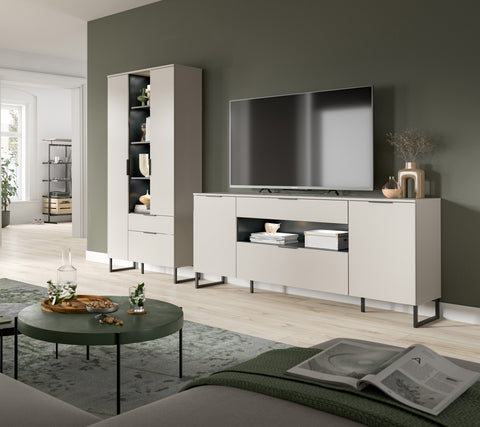 Rootz 2-Piece Living Room Combo - Storage Unit - Sideboard - Ample Storage Space - 290x192x41 cm  White & Black