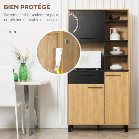 Rootz Kitchen Buffet - Storage Cabinet - Pantry Organizer - Ample Storage - 90x40x180cm - Black/Brown Wood - Modern Design - Ideal Kitchen Space Solution