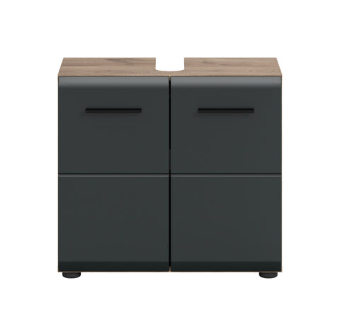 Rootz Washbasin Base Cabinet - Vanity Unit - Under Sink Storage - High-Quality MDF - 60 x 54 x 30 cm - Black and Brown