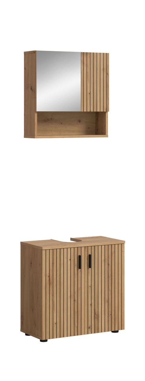 Rootz Bathroom Vanity Set - Washbasin Base Cabinet - Mirror Cabinet - Easy-Care Front - 60x180x30 cm