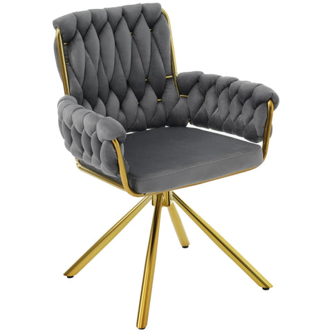 Rootz Velvet Dining Chair - Swivel Chair - Modern Armchair - 360° Rotation - 63cm x 50cm x 87cm