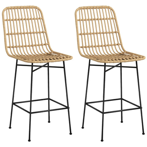 Rootz Set of 2 Boho Bar Stools - Counter Stools - Rattan Wicker Chairs - Breathable Comfort - Sturdy Steel Frame - 45 x 53.5 x 105 cm