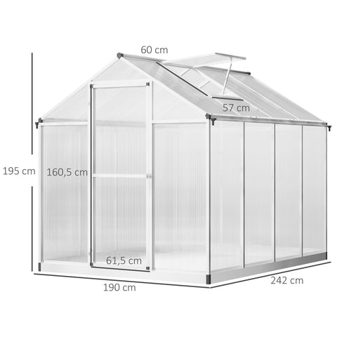 Rootz Large Greenhouse - Polycarbonate - Aluminum Frame - Optimized Yield - 242cm x 190cm x 195cm