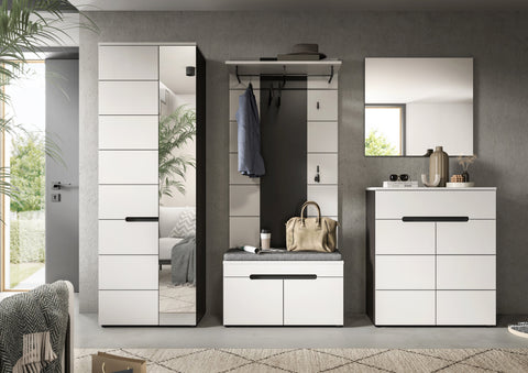 Rootz 6 Piece Wardrobe Set - Hallway Organizer - Coat Rack Combo - Space-saving White - 255x190x37 cm