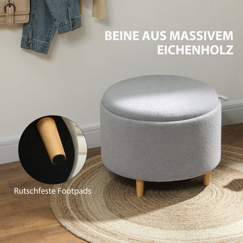 Rootz Upholstered Grey Stool - Footrest - Coffee Table - Hidden Storage - 56cm x 56cm x 42cm