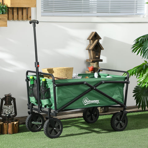 Rootz Foldable Trolley Transport Car - Utility Cart - Garden Wagon - 40kg Load - Adjustable Handle - 83x50x69-99cm Green and Black