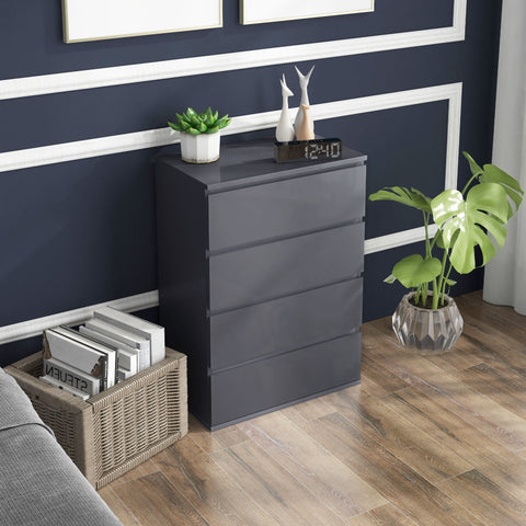 Rootz 4-Drawer Chest - Modern Dresser - Storage Cabinet - Large Storage Space - 55cm x 33cm x 80cm - Grey Finish