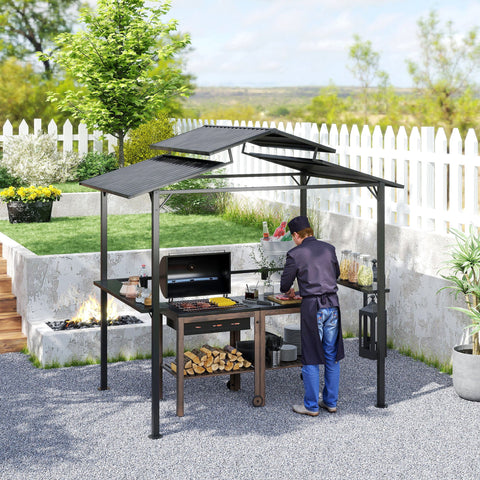 Rootz Grill Pavilion - Outdoor Shelter - BBQ Canopy - Waterproof Metal Roof - 250 x 160 x 250 cm