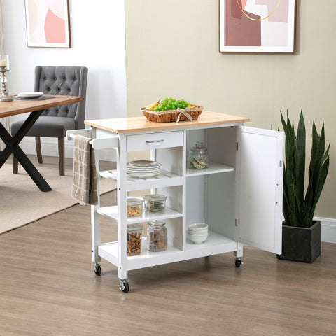Rootz Kitchen Trolley Modern Serving Cart - Kitchen Island - Rolling Cart - Metal Handles - 92cm x 40cm x 84cm