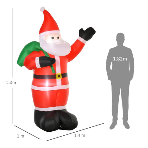 Rootz Inflatable Christmas Decoration - Santa Claus - Outdoor Ornament - LED Glow - 2.40m Tall - 140cm x 100cm x 240cm