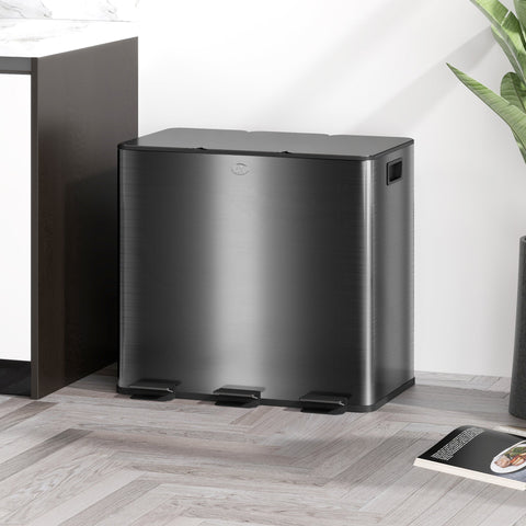 Rootz Kitchen Waste Bucket - Recycling Bin - Trash Can - Soft-Close Lid - 61.9L x 36.6B x 43.2H cm - 3 x 15L Compartments