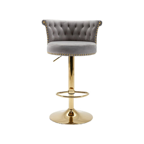 Rootz 2 Swivel Bar Stools Set - High-Back Chairs - Height Adjustable - Ergonomic Design - 54cm x 53cm x 82-101cm - Velvet & Gold Finish