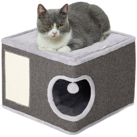 Rootz Cat House with Cushions - Cat Bed - Cat Cave - Sisal Mat - 45x45x35 cm - Plush Comfort for Cats Up to 6kg - Toy Ball Included