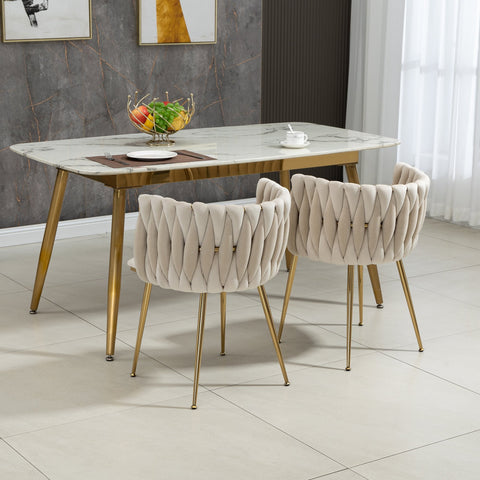 Rootz Set of 2 Velvet Dining Chairs - Upholstered Seating - Ivory White Chairs - Comfort Thick Padding - 54cm x 52cm x 72cm