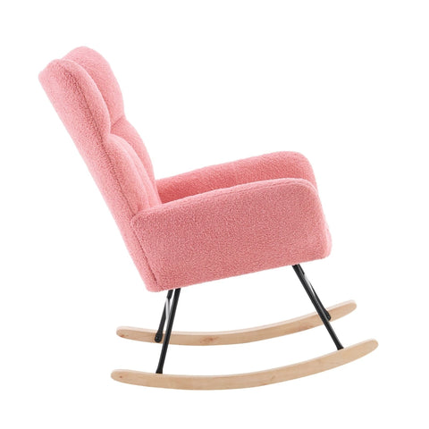 Rootz Pink Rocking Chair - Glider Chair - Velvet Rocker - Ultimate Comfort - 63.9L x 95.7W x 90.9H cm