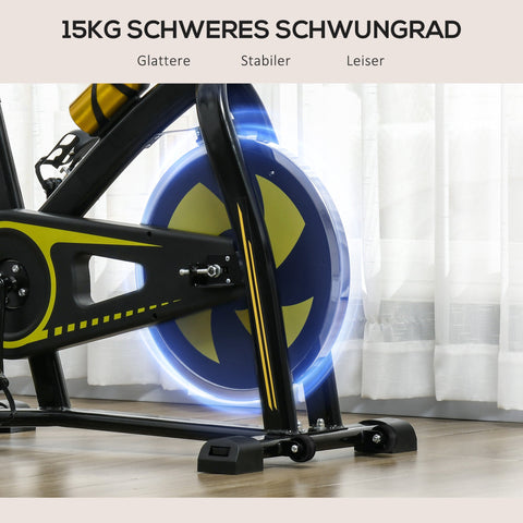 Rootz Home Trainer - Exercise Bike - Fitness Bike - Customizable Resistance - 118cm x 50cm x 105-115cm - Yellow