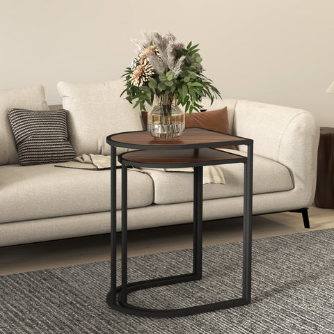 Rootz 2 Piece Coffee Table Set - Side Tables - Night Consoles - Metal Frame - Space-Saving - 45x38x58cm & 41x32x52cm