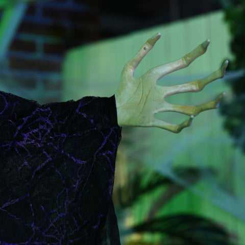 Rootz Halloween Witch Decoration - Spooky Witch Prop - Motion Sensor Activated - LED Eyes - Adjustable Arms - 130cm x 18cm x 183cm - Polyester, PE, Steel