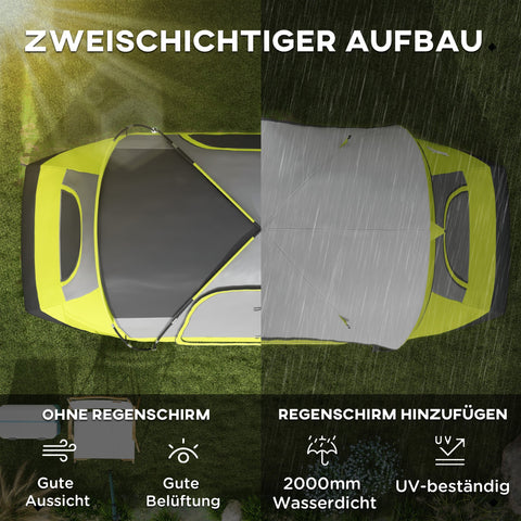 Rootz Camping Tent - 2 Room Shelter - Outdoor Canopy - Rain Protection - Dark Green - 450cm x 215cm x 180cm