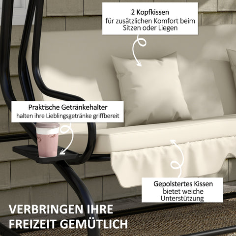 Rootz 2-in-1 Garden Swing - Hollywood Swing - Transformable Couch - Sun Protection - 200x120x164 cm - Cream White