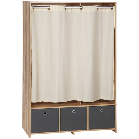 Rootz Wardrobe with Rod Curtains - Clothing Storage Unit - Fabric Drawer Chest - Ample Storage - 105 x 48 x 160 cm