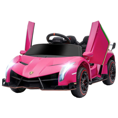 Rootz Electric Children's Car - Licensed Lamborghini Veneno - Kids Ride-On Car - Wing Doors - Music Player - Remote Control - 111cm x 61cm x 45cm - Pink